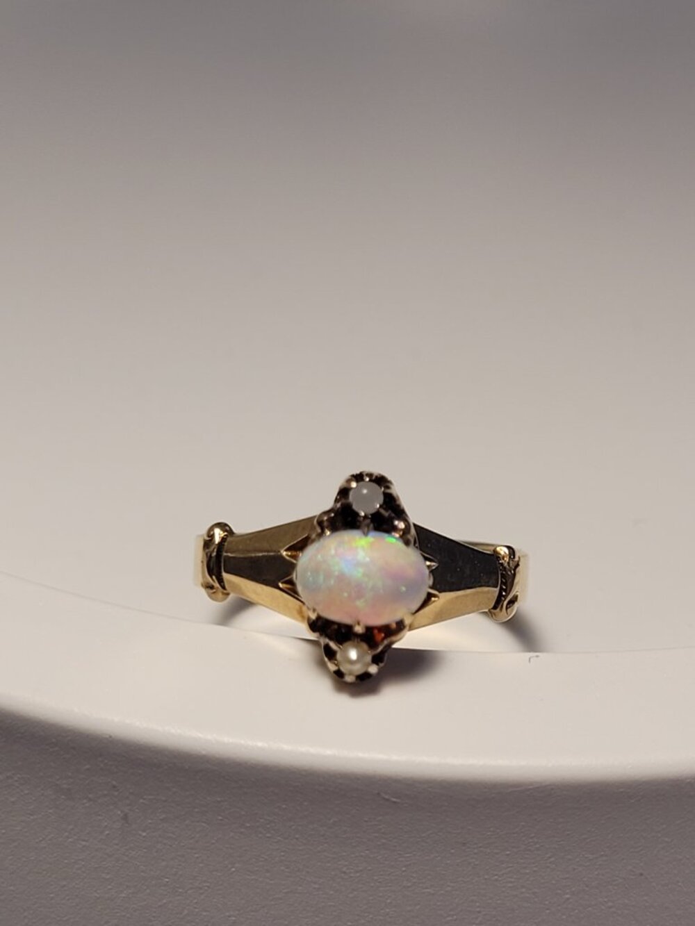 Opal Gold Antique Ring Seed Pearls Victorian October Birthstone 10k - Picture 7 of 16